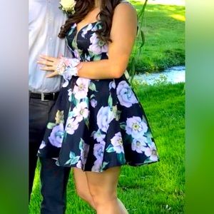 Black floral mini dress